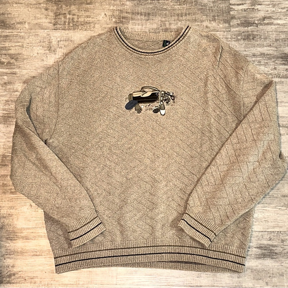 Vintage 90s Golf Sweater – XL – Classic Khaki - Golf Bag Design